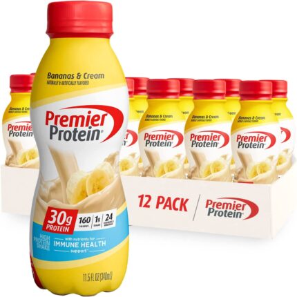 Premier Protein Shake, Bananas & Cream, 30g Protein, 1g Sugar, 24 Vitamins & Minerals, Nutrients to Support Immune Health, 12 Pack, 138.0 Fl Oz