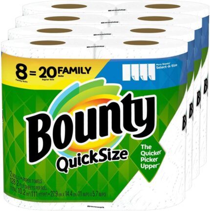 Bounty Quick Size Paper Towels, White, 4 Packs Of 2 Family Rolls = 8 Family Rolls